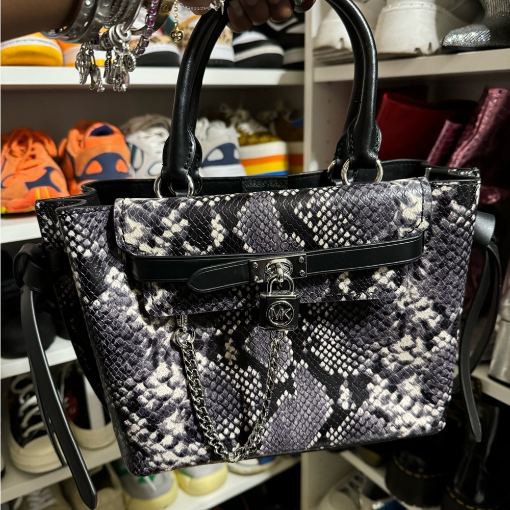 Hamilton Legacy Small Snake Embossed Leather Belted Satchel